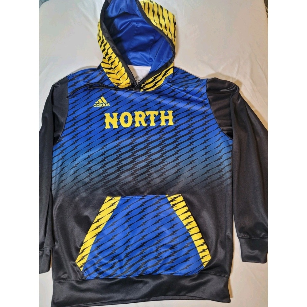 Adidas North Spartan Graphic Hoodie Mens Medium Blue Black Yellow Lightning Bolt